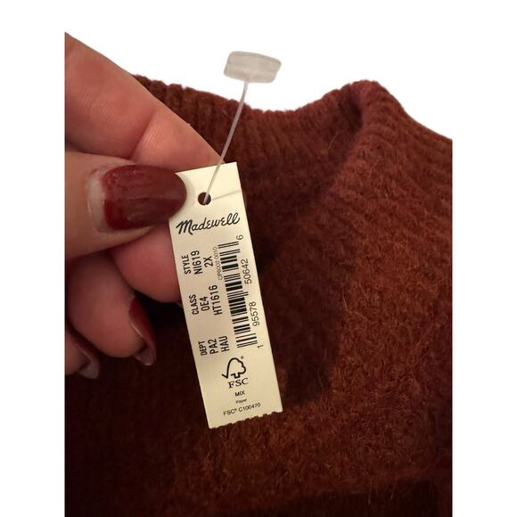 Madewell NEW Cable Havener Pullover Sweater 2X Wool Angora Heather Auburn $98 - Picture 8 of 10